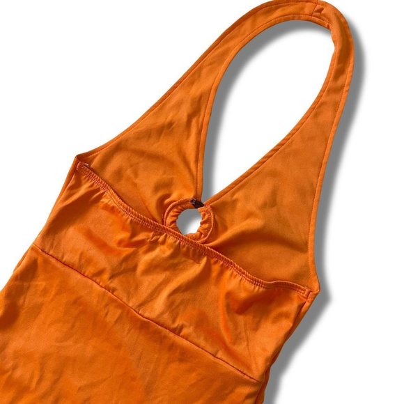 almost famous orange slim summer halter top dress with open back & high leg - Picture 4 of 5